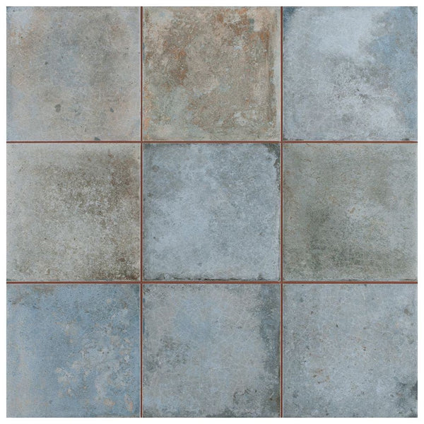 Merola Tile SAMPLE Kings Etna Encaustic Blue 13-1/8 inch x 13-1/8 inch Ceramic Floor and Wall Tile