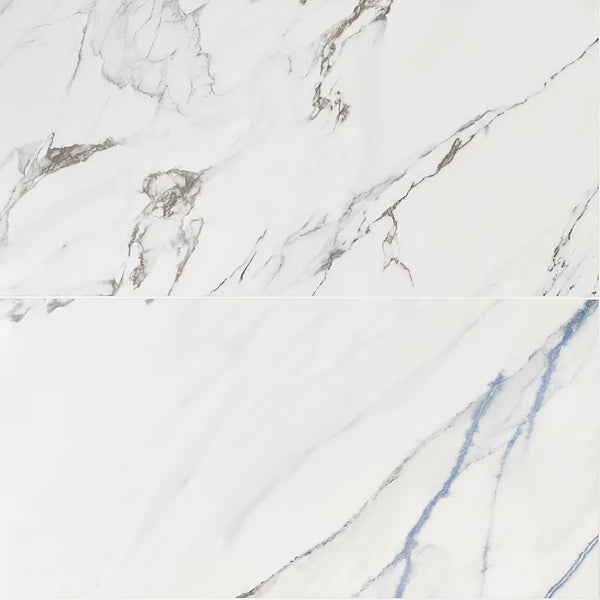Ivy Hill Tile Calacatta Indigo Polished Porcelain Tile 12 inch x 24 inch 11.62 sq. ft./Case Marble Look Glossy Floor and Wall Tile