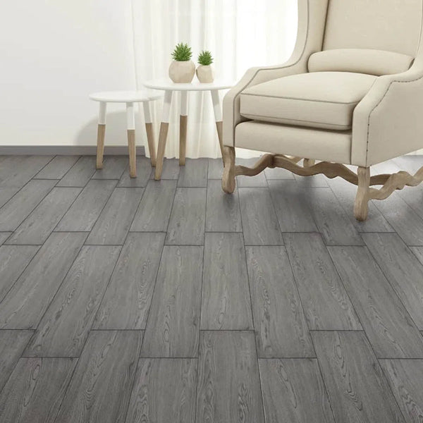 Laminate Flooring Plank Floor Tile – 6" x 36", 0.08" Thick, Grey PVC, 54 Sq. Ft., DIY-Friendly