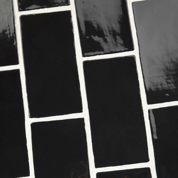 Merola Tile Chester Nero 3 inch x 6 inch Ceramic Wall Tile – 5.72 sq. ft. per Case, Glossy Smooth Finish