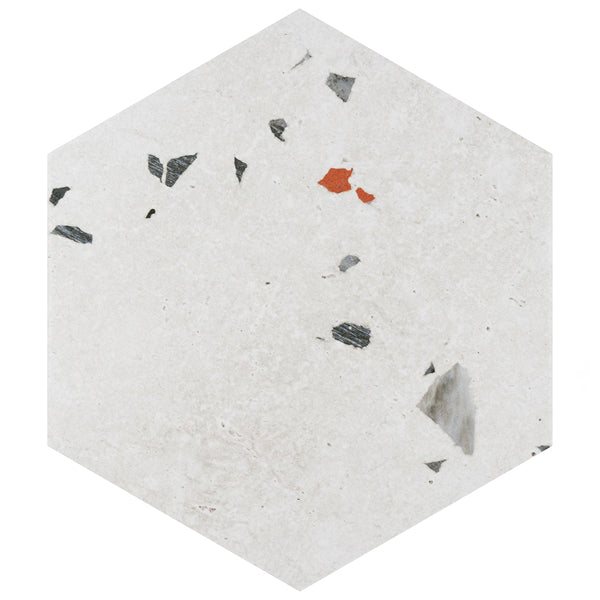 Merola Tile Sonar Hex White 8.63 inch x 9.88 inch Porcelain Floor and Wall Tile 11.5 sq ft per Case Terrazzo Look
