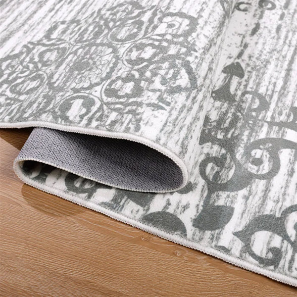 Polyester Machine Washable Oriental Light Grey Area Rug