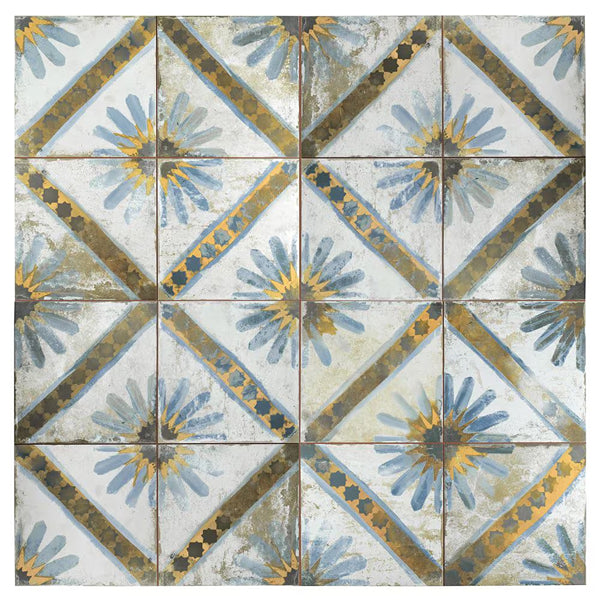 Merola Tile Kings Marrakech Blue 17-5/8 inch x 17-5/8 inch Matte Textured Ceramic Floor and Wall Tile – 10.95 sq. ft. per Case