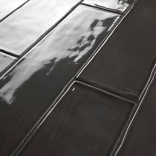 Merola Tile Chester Grafito Ceramic Wall Tile 0.38 inch Thick 3 inch Wide 5.72 sq ft/case Glossy Subway Finish