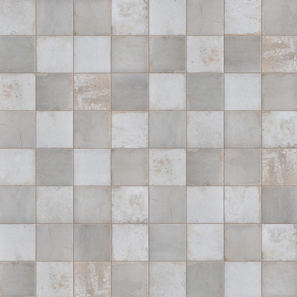 Merola Tile Kings Clay Checker Silver Ceramic Floor and Wall Tile 0.37 inch Thick 17.63 inch Wide 10.95 sq. ft. per Case – Low Sheen Vintage Finish