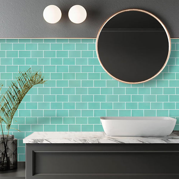 Mureno Dimensions Teal Subway Peel and Stick Rigid Vinyl Tiles 4 Pack