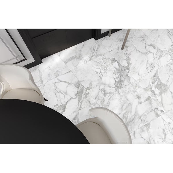 Anatolia 24 inch x 24 inch Domani Bianco Polished Rectified Marble Look Porcelain Tile 15.5 sq ft per Case
