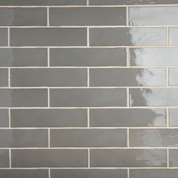 Merola Tile Chester Grey Ceramic Wall Tile 0.4 inch Thick 3 inch Wide 5.72 sq ft/case Glossy Subway Finish