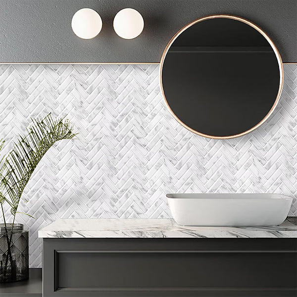 Mureno Dimensions 12x12 White Herringbone Peel and Stick Rigid Vinyl Tiles (4 Pack)