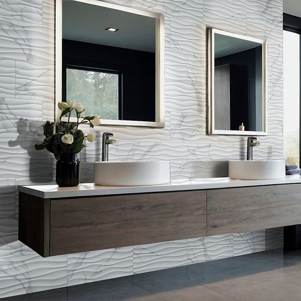 Title: MSI Stone ULC Dymo Statuary Wavy White Glossy Glazed Wall Ceramic Tile 0.37 inch Thick 12 inch x 24 inch (16 sq. ft./Case)