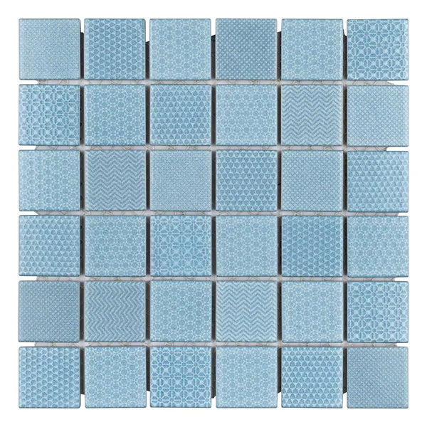 Merola Tile Celadon Aqua 11.63 inch x 11.63 inch Glossy Porcelain Mosaic Tile Sample