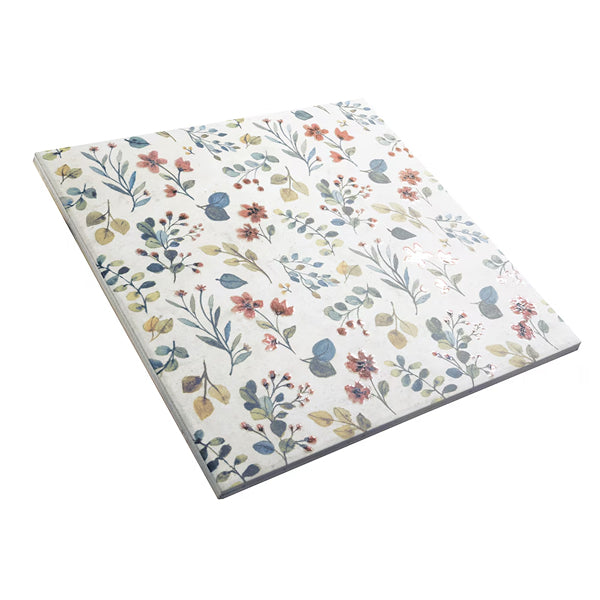 Merola Tile Sample Garden Whisper 9-3/4 inch x 9-3/4 inch Porcelain Floor and Wall Tile – Floral Pattern, Glazed Textured Finish Sample Tile