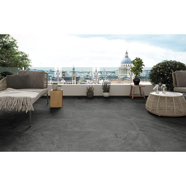 MSI Stellar Ebony Porcelain Tile 0.39 inch Thick 24 inch x 48 inch 16 sq. ft./case Matte Stone Look