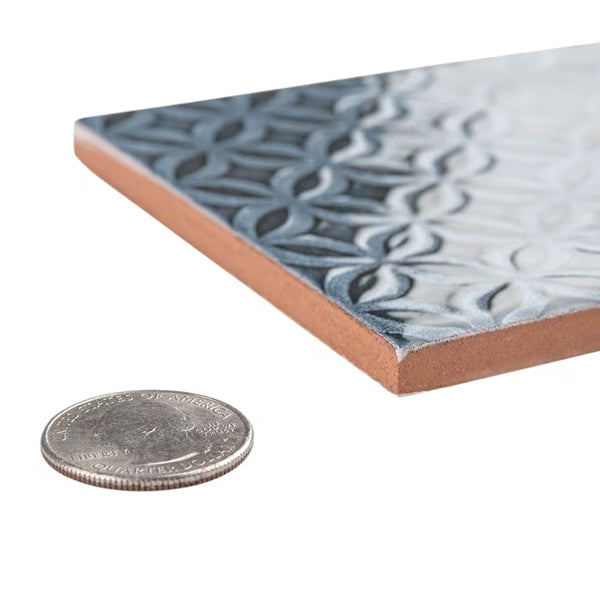 Merola Tile Camden Decor Azurro 4 inch x 8 inch Ceramic Wall Tile 0.29 inch Thick 11.5 sq ft/case Glossy Undulated Finish