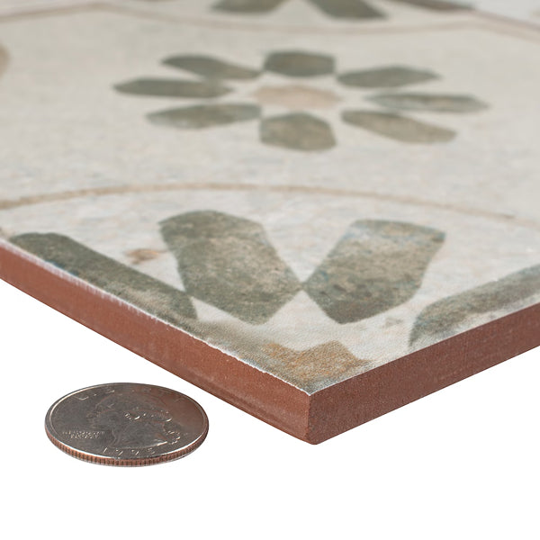 Merola Tile Kings Blume Encaustic Sage 17.63 inch x 17.63 inch Ceramic Floor and Wall Tile (10.95 sq. ft./case)