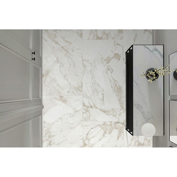Anatolia Calacatta Crescente 24 inch x 48 inch Honed Rectified Porcelain Tile – 15.5 sq.ft. per Case