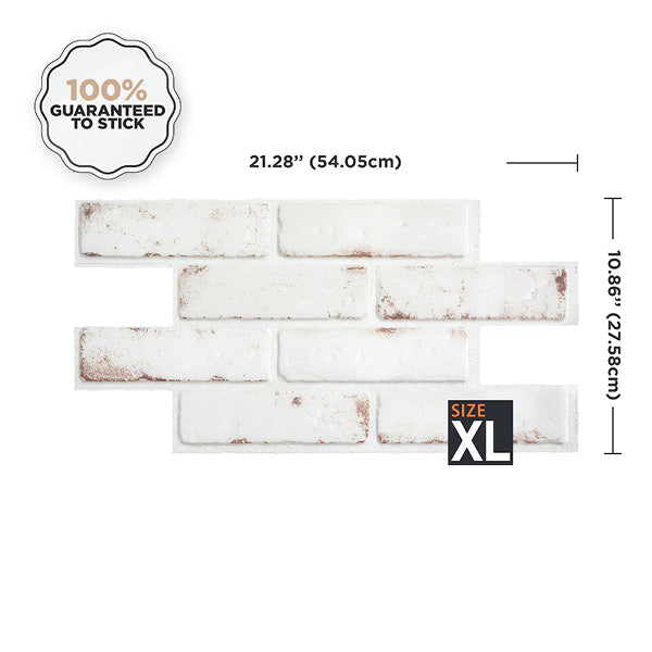 Smart Tiles Peel And Stick Backsplash Brik Toscana Tiles, Ceramic Look, 21.28In X 10.86In, White, 2-Pack