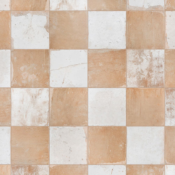 Merola Tile Kings Clay Checker Sand 17.63 inch x 17.63 inch Ceramic Floor and Wall Tile 10.95 sq. ft./case – Low Sheen Vintage Finish