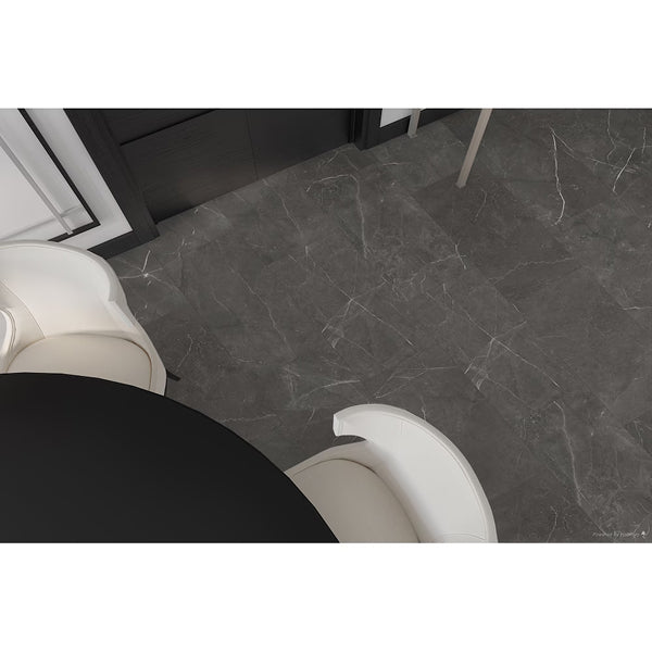 Anatolia Trentino Graphite Porcelain Tile 0.34 inch Thickness 12 inch Width 11.63 sq. ft. Coverage Polished Rectified Marble Look Floor and Wall Tile