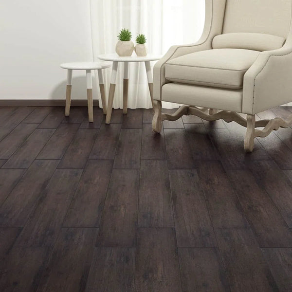 Oak Dark Brown PVC Laminate Flooring Plank – 6" x 36", 0.08" Thick, 54 Sq. Ft., Waterproof DIY Flooring