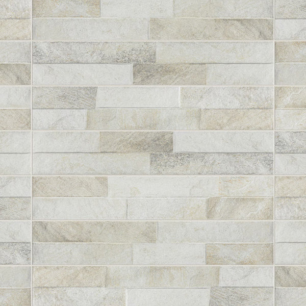 Merola Tile Ordino White Porcelain Tile 0.34 inch Thick 3.25 inch x 17.5 inch 9.6 sq. ft./Case Textured Stone Look Wall Tile