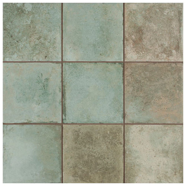 Merola Tile Kings Etna Encaustic 13.13 inch x 13.13 inch Sage Ceramic Floor and Wall Tile 12.29 sq ft/case – Vintage Pattern Matte Finish