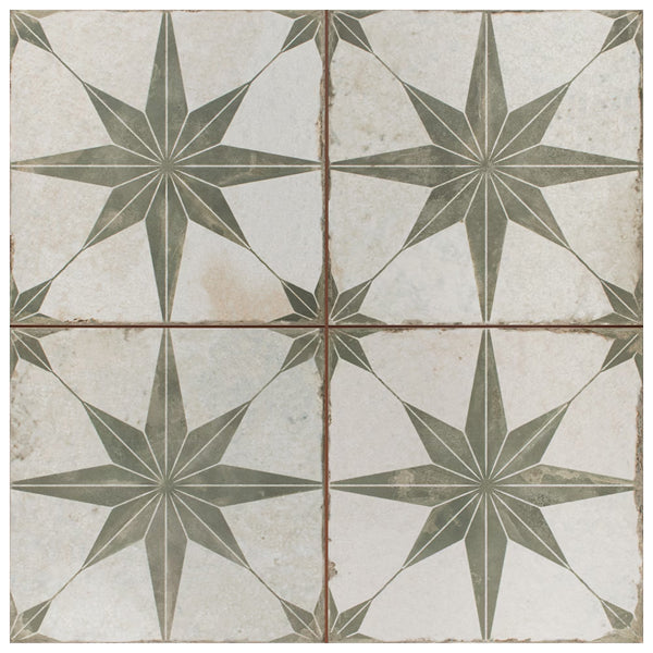 Merola Tile Kings Star Sage 17-5/8 inch x 17-5/8 inch Ceramic Floor and Wall Tile – 11.02 Sq. Ft. Coverage per Case