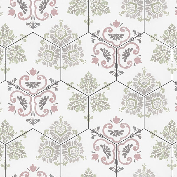 Merola Fantasy Hex Pink Porcelain Tile 0.38 inch Thick 8.63 inch x 9.88 inch 11.5 sq. ft./case Satin Textured Hexagon