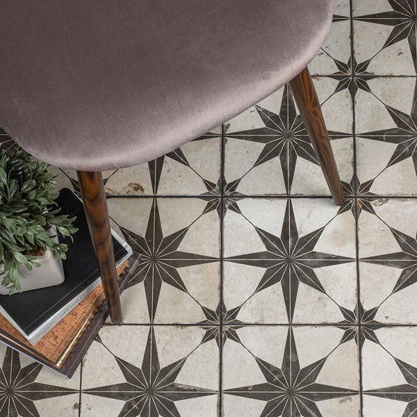 Merola Tile Kings Star Nero 17-5/8 inch x 17-5/8 inch Ceramic Floor and Wall Tile – 11.02 Sq. Ft. Coverage per Case