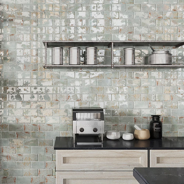 Merola Tile Biarritz Green 3 inch x 6 inch Ceramic Wall Tile – 5.72 Sq. Ft. Coverage per Case