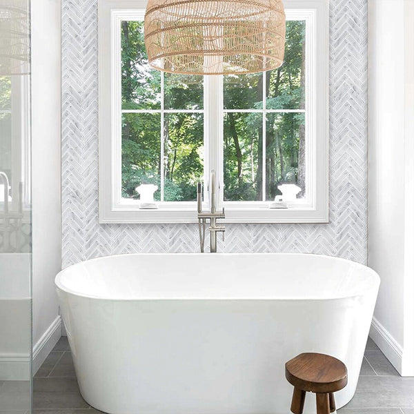 Mureno Dimensions 12x12 White Herringbone Peel and Stick Rigid Vinyl Tiles (4 Pack)