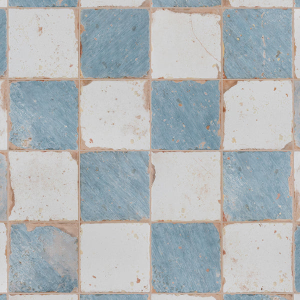 Merola Tile Artisan Damero Azul 13 inch x 13 inch Ceramic Floor and Wall Tile – 12.2 sq ft per Case, Vintage Spanish Style Stone Look Matte Finish