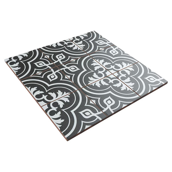 Merola Tile Harmonia Vintage Black 13 inch x 13 inch Ceramic Floor and Wall Tile – 12.19 sq. ft. per Case, Glazed Encaustic-Inspired Matte Finish