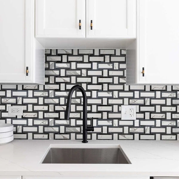 Stately Tre Basketweave 9.5" x 14" Porcelain Marble Look Wall & Floor Tile