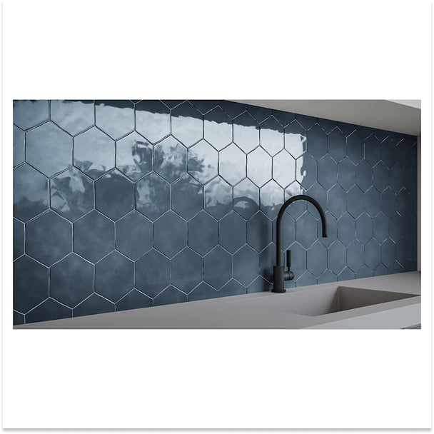 Anatolia Teramoda Ink Hexagon Glossy Pressed Ceramic Wall Tile 6 inch – 6.67 sq.ft./case Glossy Dark Blue
