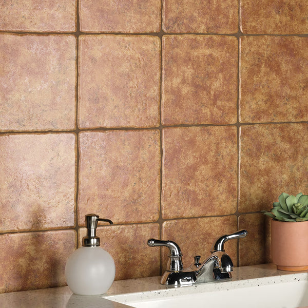 Merola Tile Costa Marron 7.75 inch x 7.75 inch Ceramic Floor and Wall Tile – 11.11 sq ft per Case, Rustic Stone Look Matte Finish