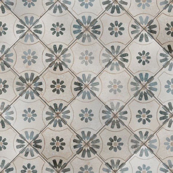 Merola Tile Kings Blume Encaustic Blue 17.63 inch x 17.63 inch Ceramic Floor and Wall Tile (10.95 sq. ft./case)