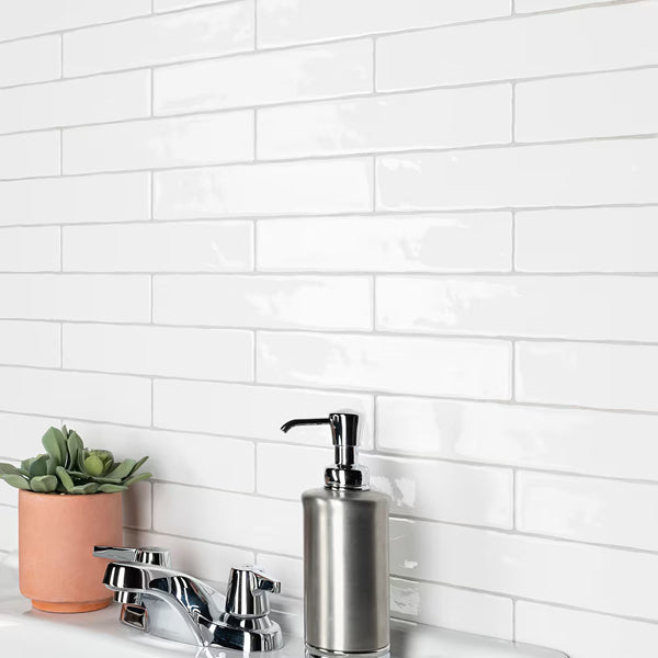 Merola Tile Chester Bianco 2 inch x 10 inch Ceramic Wall Tile 13.44 sq ft/case – Glossy Subway Style Finish