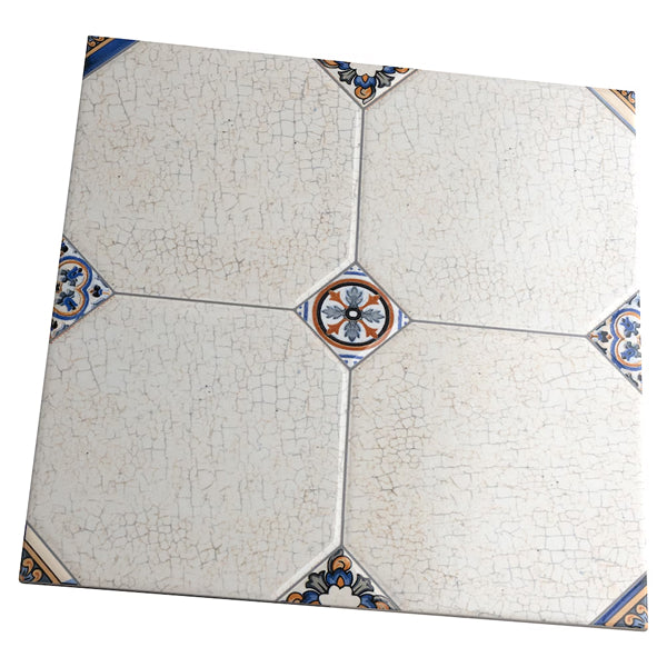 Merola Tile Manises Decor Blanco 13-1/8 inch x 13-1/8 inch Porcelain Floor and Wall Tile – 10.98 sq. ft. per Case, Glazed Marble Look Patterned Tile