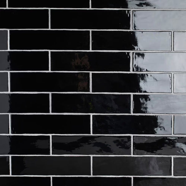 Merola Tile Chester Nero Ceramic Wall Tile 0.35 inch Thick 3 inch Wide 5.72 sq ft/case Glossy Subway Finish