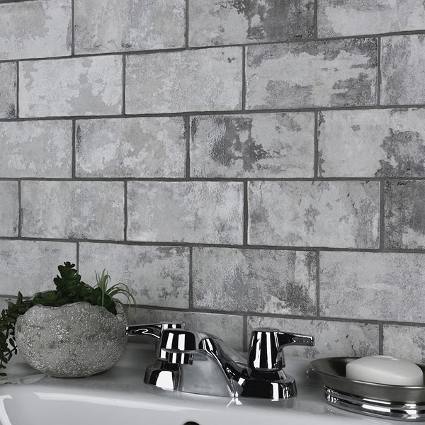 Merola Tile Biarritz Grey 3 inch x 6 inch Ceramic Wall Tile – 5.72 Sq. Ft. Coverage per Case