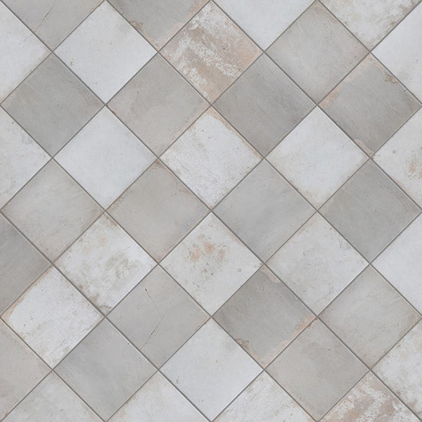 Merola Tile Kings Clay Checker Silver Ceramic Floor and Wall Tile 0.37 inch Thick 17.63 inch Wide 10.95 sq. ft. per Case – Low Sheen Vintage Finish
