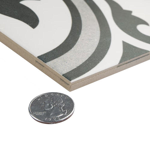 Merola Tile Arte Grey Porcelain Floor & Wall Tile 0.4 inch Thick x 9.75 inch Wide Grey Square – 10.88 sq. ft./Case, Glazed Satin Finish