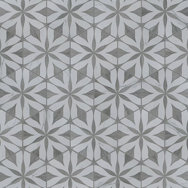 Merola Tile Llama Flower Loire Silver Smoke Porcelain Tile – 0.38 inch Thick, 8.63 inch x 9.88 inch, 11.5 sq.ft/Case – Mixed Texture Floral Finish