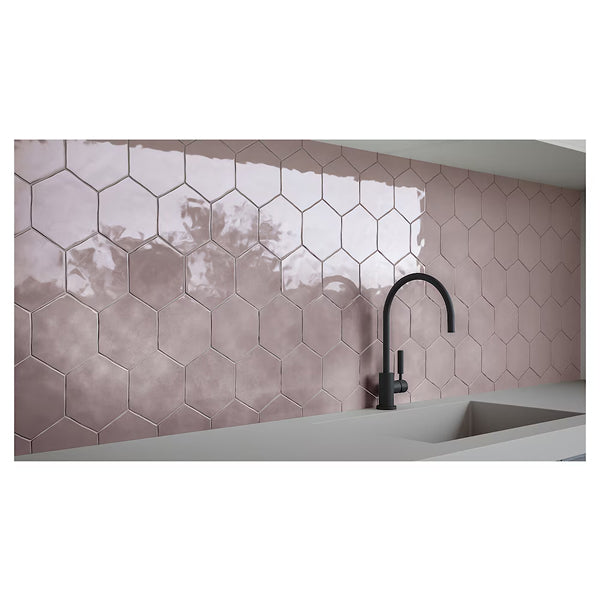 Carrelage mural en céramique compressé Anatolia Teramoda Petal Hexagone Brillant 15,24 cm – 0,62 m²/caisse Rose pâle brillant