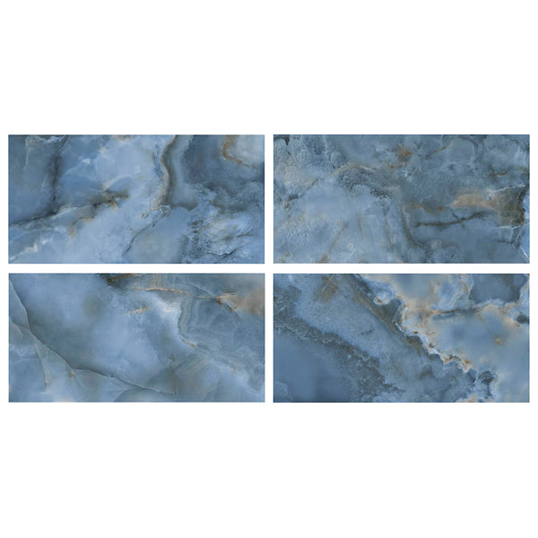 Ivy Hill Tile Jume Onyx Blue Porcelain Tile – 0.39 inch Thick, 24 inch x 48 inch, 15.49 sq.ft/Case – Polished Onyx Look Finish