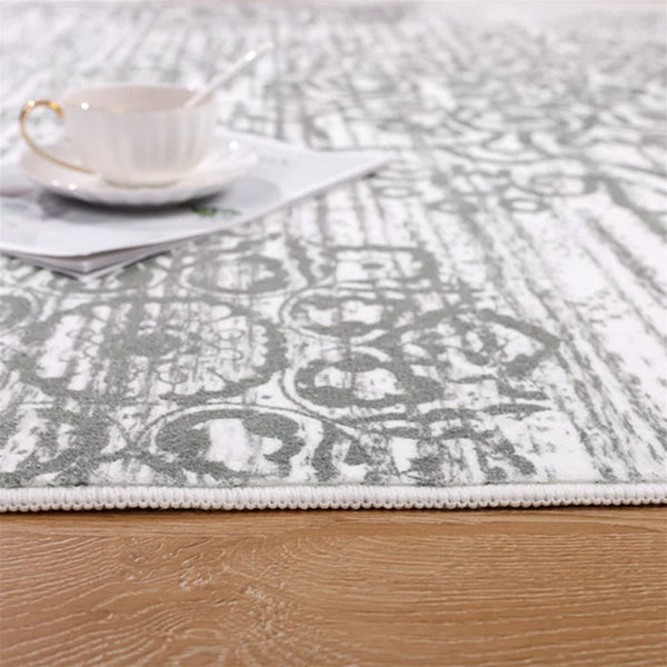 Polyester Machine Washable Oriental Light Grey Area Rug