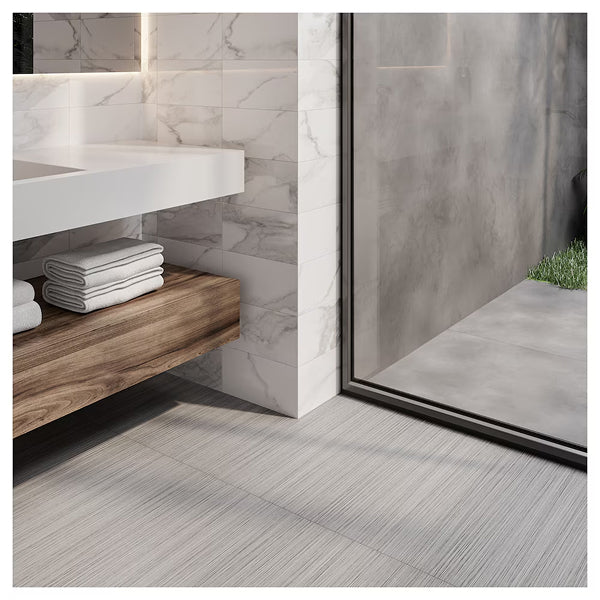Anatolia Zera Annex Silver Porcelain Tile 0.35 inch Thick 12 inch x 24 inch 16 sq. ft./Case Semi-Gloss Wood Look