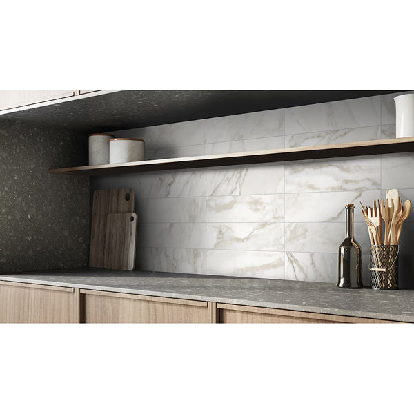 Anatolia Calacatta Crescente Matte Pressed Ceramic Wall Tile 4 inch x 16 inch – 10.76 sq.ft./case Marble Look Matte