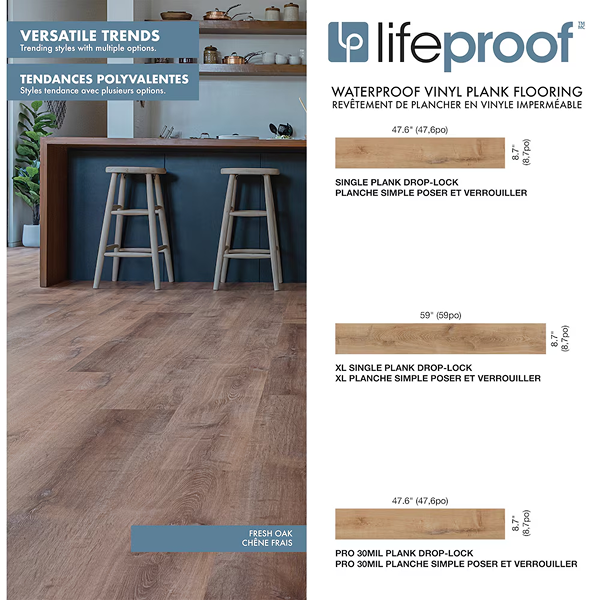 Lifeproof Fresh Oak 7 mm 8.7 inch W SPC Luxury Vinyl Plank Flooring, 1 Case: 20.06 square feet